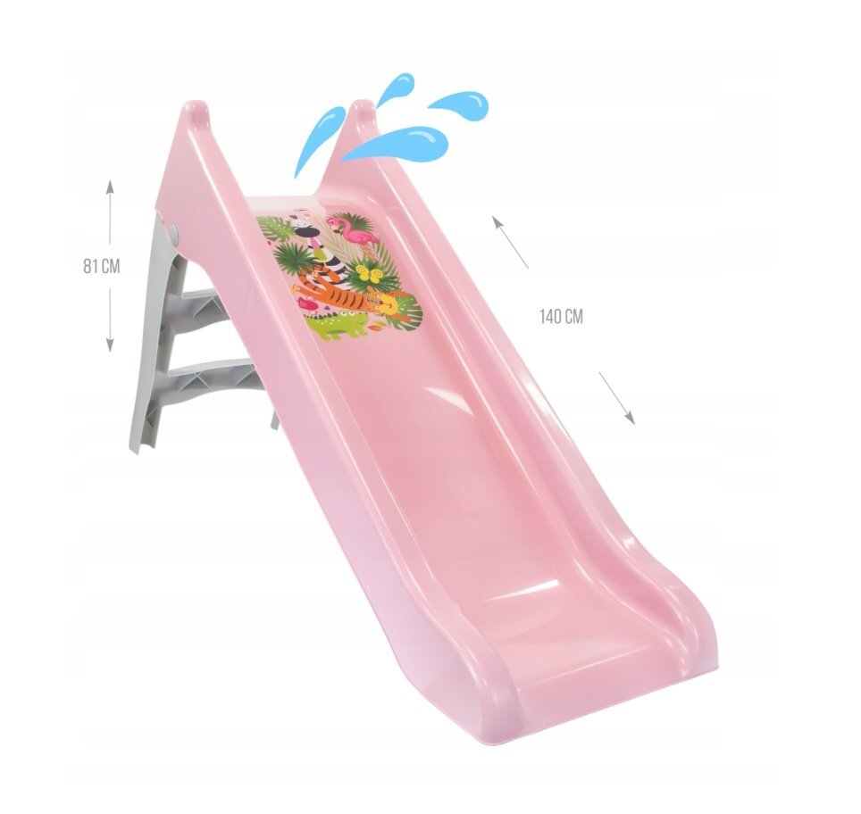 Mochtoys Tobogan pentru copii Pastel Pink cu sistem de atasare furtun apa Scara si baza larga Material durabil si robust Utilizare interiorexterior