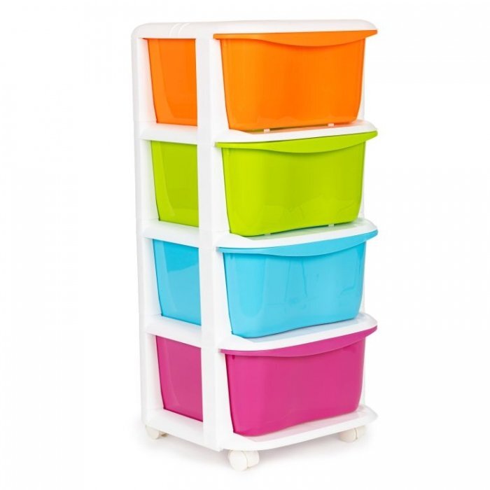 MODERNHOME Raft pe roti cu 4 compartimente pentru depozitarea jucariilor multicolor
