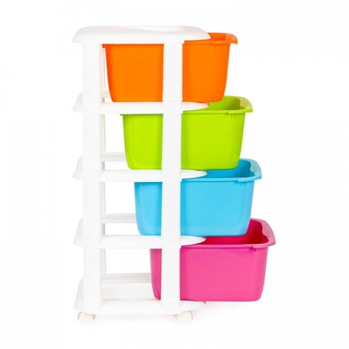 MODERNHOME Raft pe roti cu 4 compartimente pentru depozitarea jucariilor multicolor