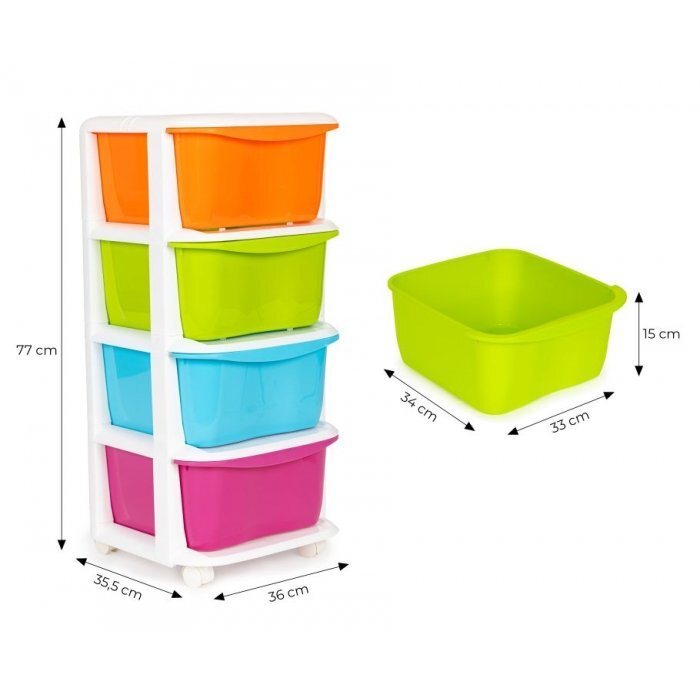 MODERNHOME Raft pe roti cu 4 compartimente pentru depozitarea jucariilor multicolor