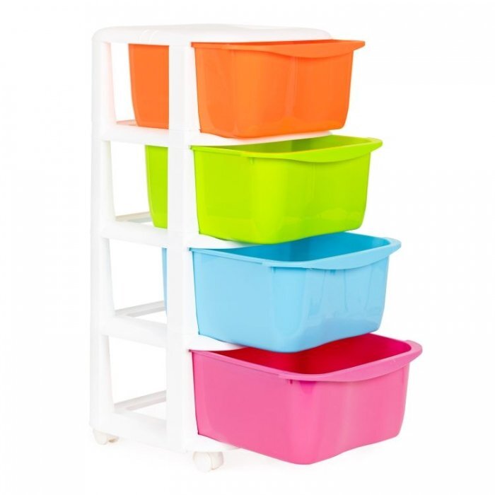MODERNHOME Raft pe roti cu 4 compartimente pentru depozitarea jucariilor multicolor