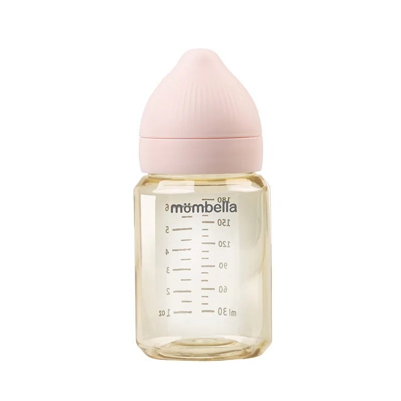 Mombella Biberon anti-colici 180 ml cu tetina din silicon S flux lent 0-3 luni Old Rose