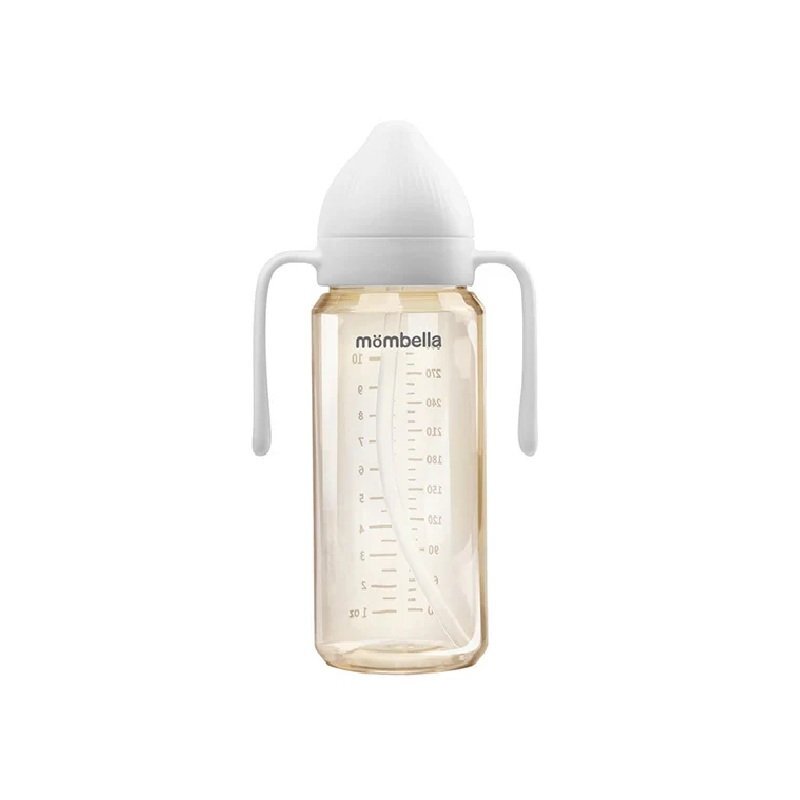 Mombella Biberon anti-colici 300 ml cu tetina din silicon L flux rapid 6-9 Luni Ivory