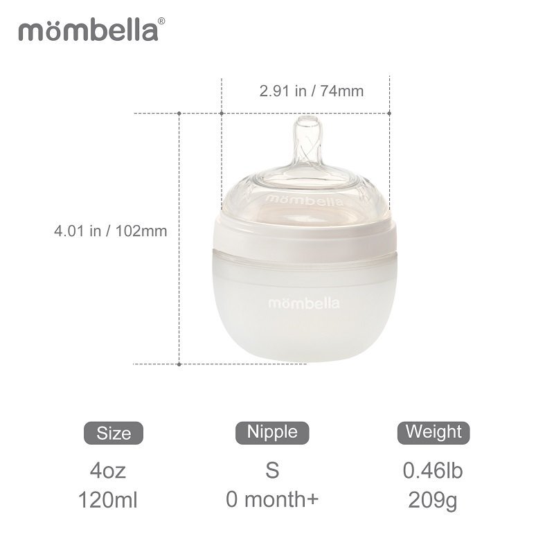 Mombella Biberon Anticolici Brest-Like 120ml Tetina S flux lent 100 Silicon Ivory