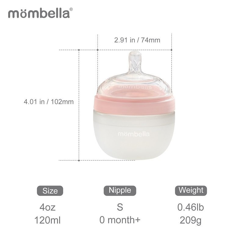 Mombella Biberon Anticolici Brest-Like 120ml Tetina S flux lent 100 Silicon Old Roze