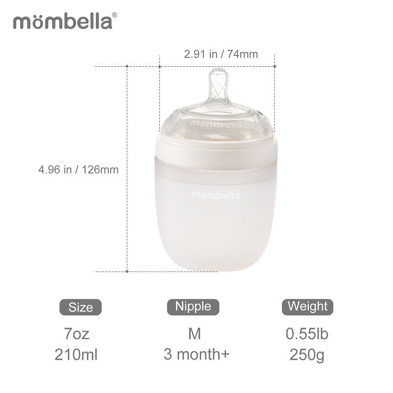 Mombella Biberon Anticolici Brest-Like 210ml Tetina M flux mediu 100 Silicon Ivory