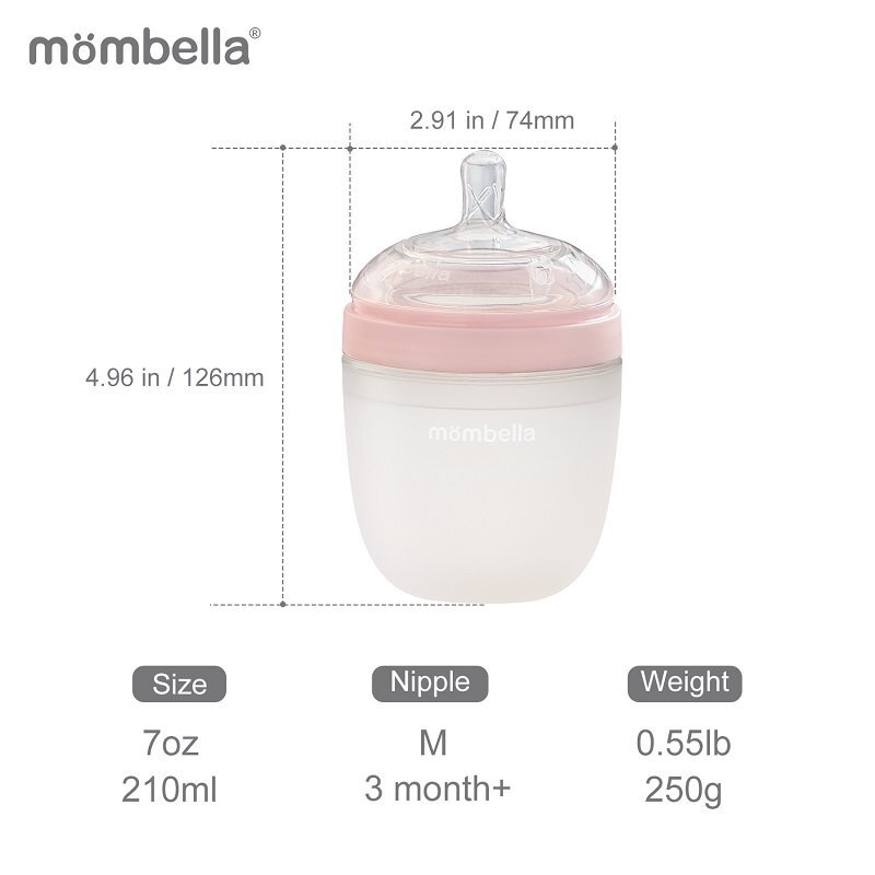 Mombella Biberon Anticolici Brest-Like 210ml Tetina M flux mediu 100 Silicon Old Roze