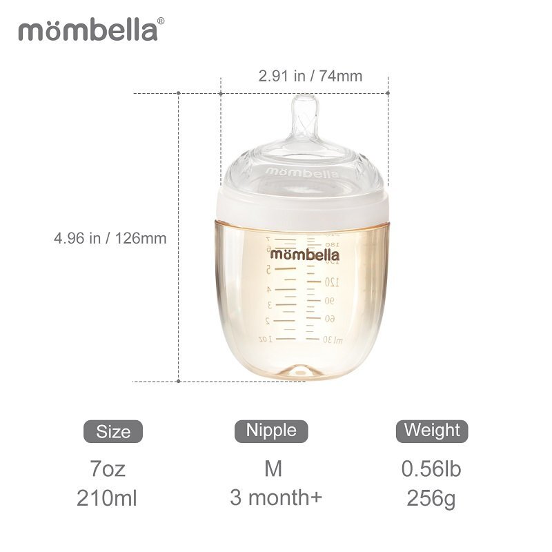 Mombella Biberon Anticolici Brest-Like 210ml Tetina M flux mediu PPSU Ivory