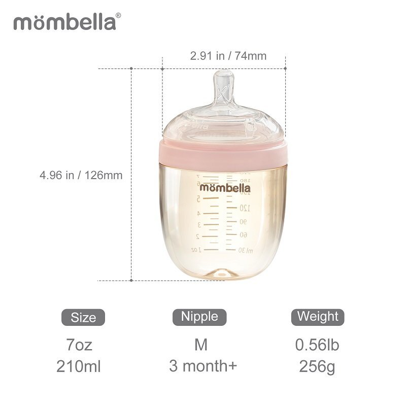 Mombella Biberon Anticolici Brest-Like 210ml Tetina M flux mediu PPSU Old Roze