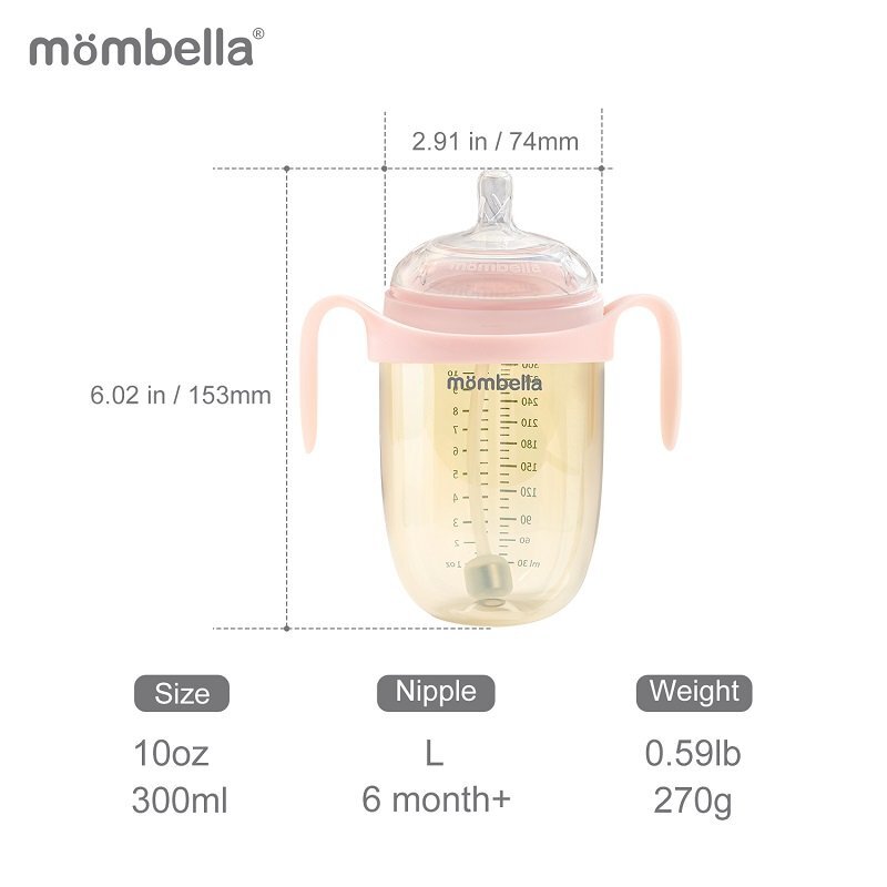 Mombella Biberon Anticolici Brest-Like 300ml Tetina 360 XL Hrana Densa PPSU Old Roze