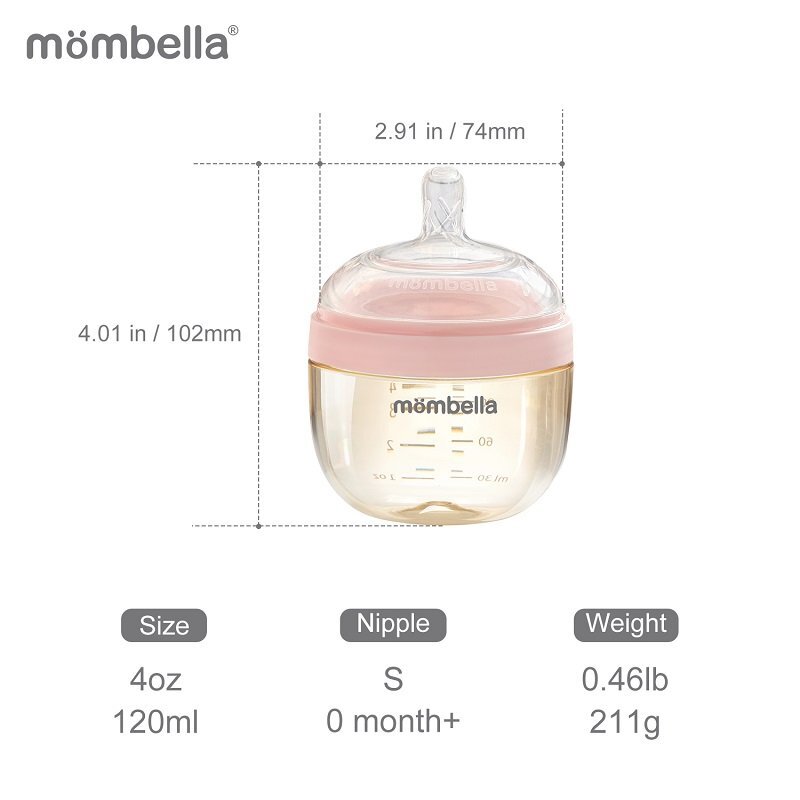 Mombella Biberon Anticolici Brest-Like PPSU Old Roze Tetina S flux lent 120mlkk