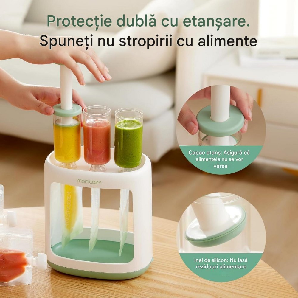 Momcozy Aparat pentru hrana bebelusilor fara BPA cu pungi reutilizabile