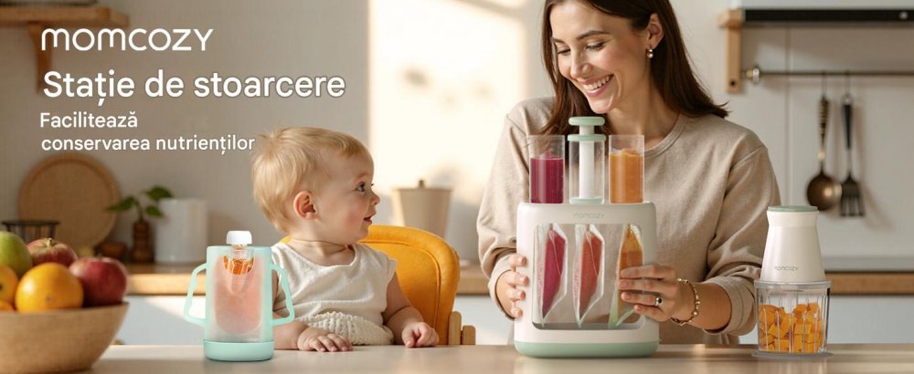 Momcozy Aparat pentru hrana bebelusilor fara BPA cu pungi reutilizabile