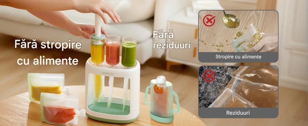 Momcozy Aparat pentru hrana bebelusilor fara BPA cu pungi reutilizabile