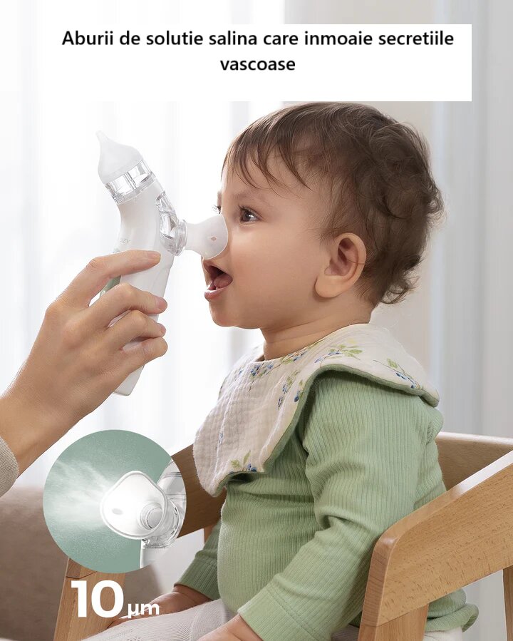 Momcozy Aspirator nazal electric cu lumini si sunete cu functie de spray pentru solutia salina BreezyClear