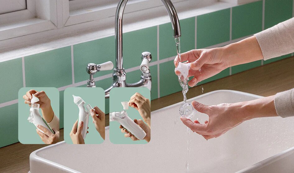 Momcozy Aspirator nazal electric cu lumini si sunete cu functie de spray pentru solutia salina BreezyClear
