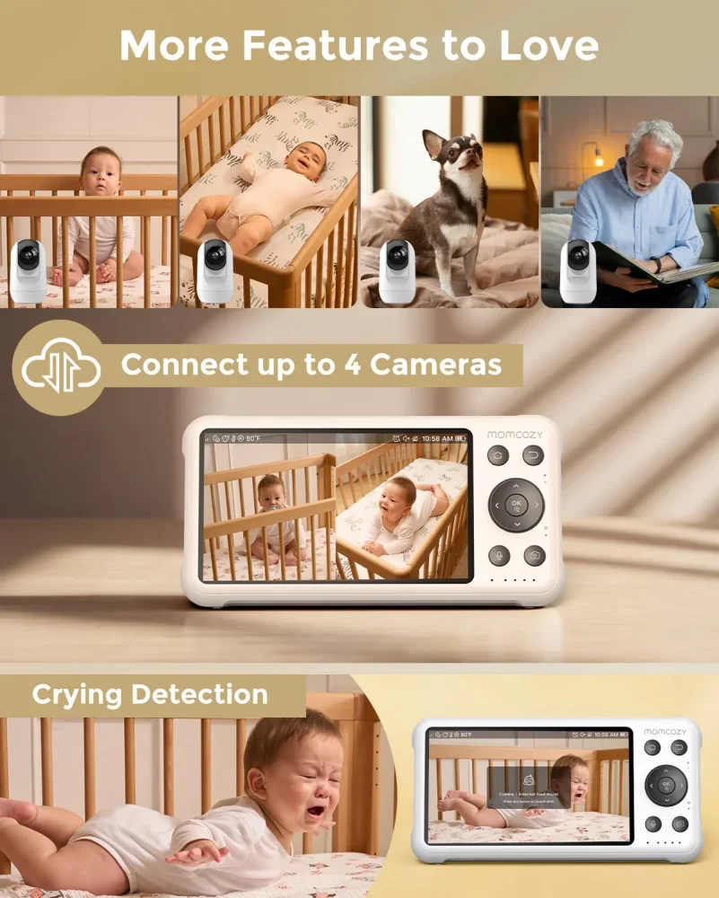 Momcozy Baby monitor audio video 5 Inch Dual mode Smart cu 2 camere incluse BM04