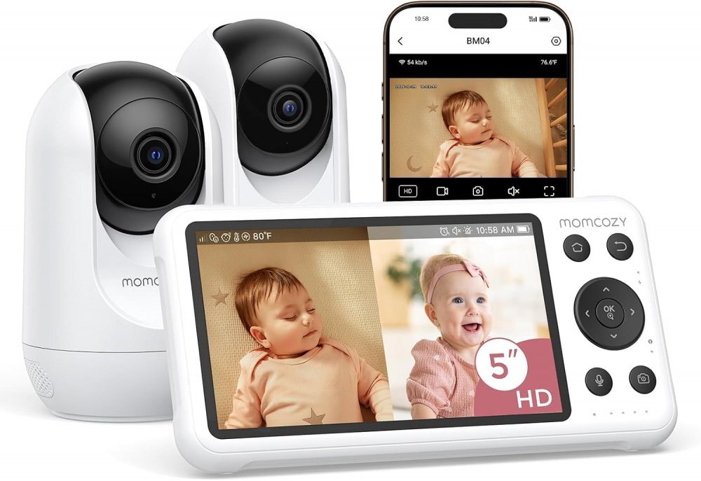 Momcozy Baby monitor audio video 5 Inch Dual mode Smart cu 2 camere incluse BM04