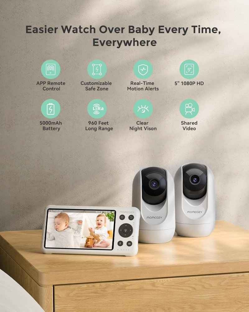 Momcozy Baby monitor audio video 5 Inch Dual mode Smart cu 2 camere incluse BM04