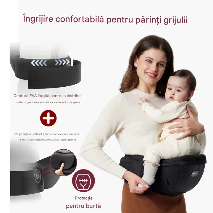 Momcozy Hip seat cu perna pentru sold cu suport lombar pentru parinti negru