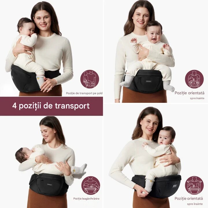 Momcozy Hip seat cu perna pentru sold cu suport lombar pentru parinti negru