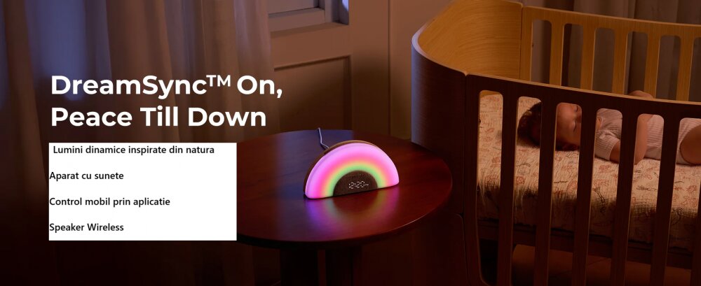 Momcozy Lampa DreamSync smart cu sunete si muzica rainbow light