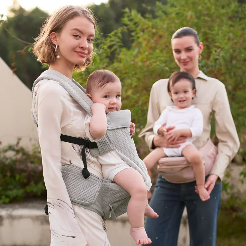 Momcozy Marsupiu 2 in 1 Hip Seat cu perna pentru sold Air Mesh gri