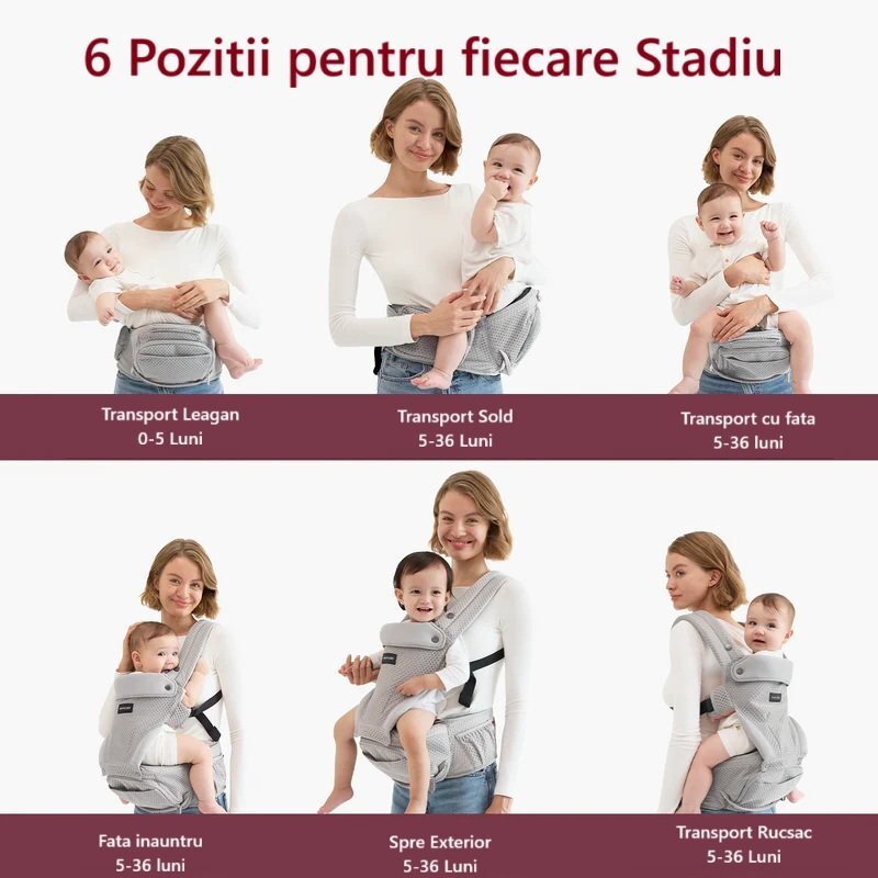 Momcozy Marsupiu 2 in 1 Hip Seat cu perna pentru sold negru