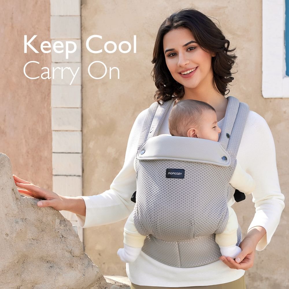 Momcozy Marsupiu ergonomic respirabil Light Grey Air Mesh 3-20 kg