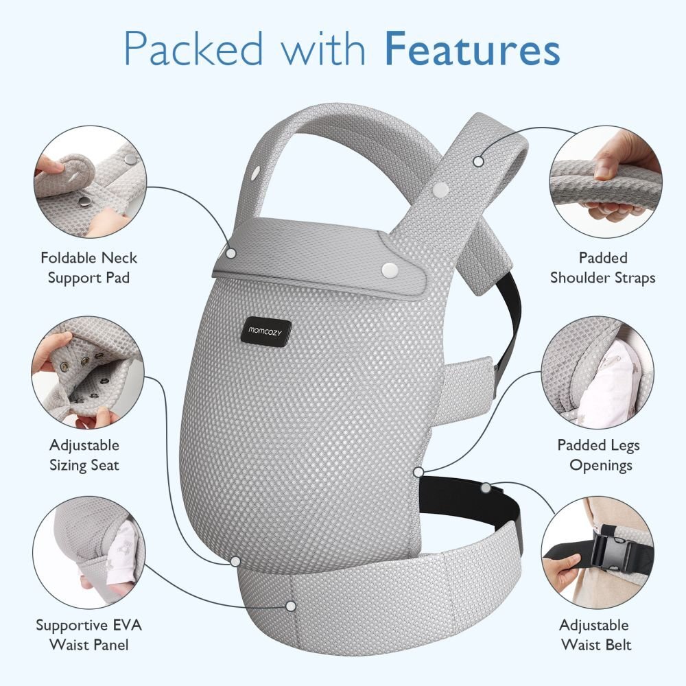 Momcozy Marsupiu ergonomic respirabil Light Grey Air Mesh 3-20 kg