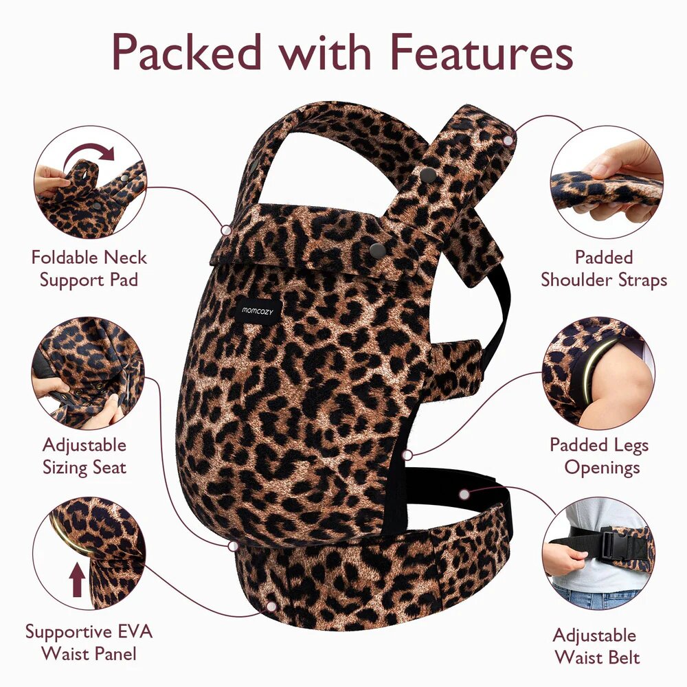 Momcozy Marsupiu ergonomic si usor PureHug Cozy Leopard animal print