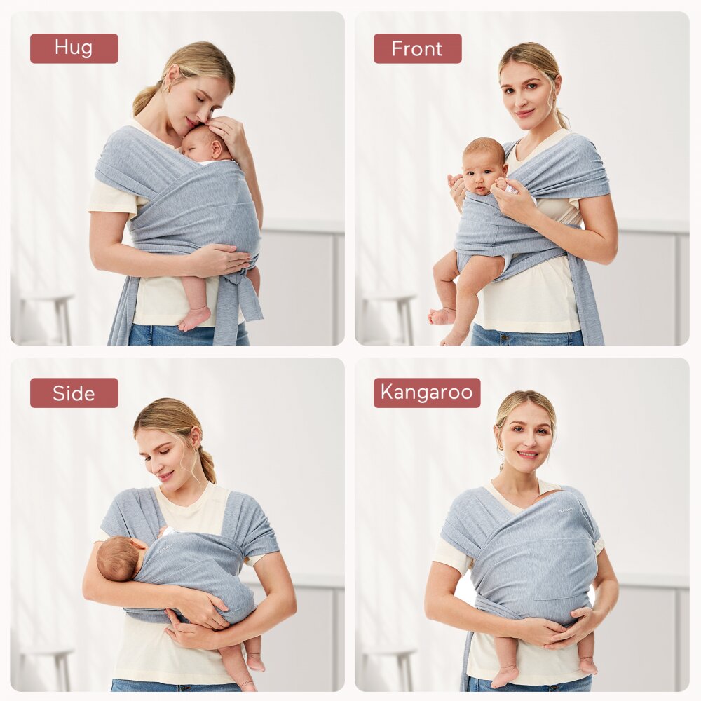 Momcozy Marsupiu ergonomic Wrap Sling cu suport pentru spate Babe Toddler gri