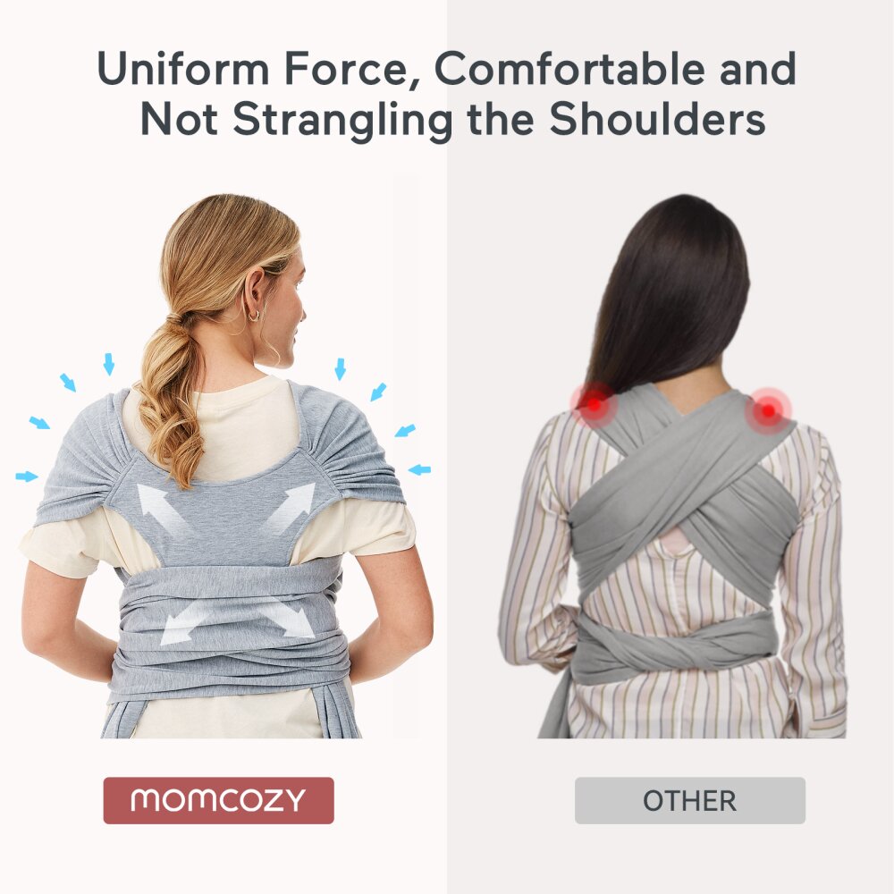 Momcozy Marsupiu ergonomic Wrap Sling cu suport pentru spate Babe Toddler Light Brown