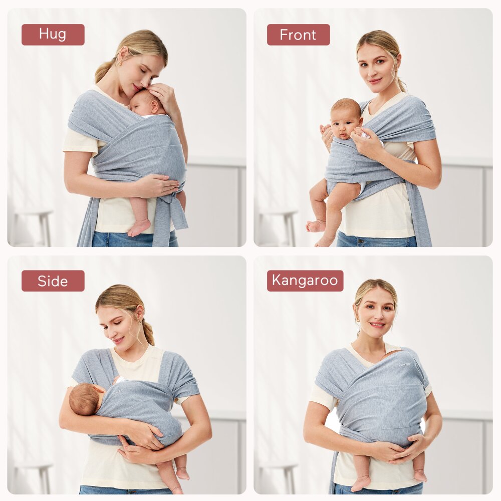 Momcozy Marsupiu ergonomic Wrap Sling cu suport pentru spate Babe Toddler Light Brown