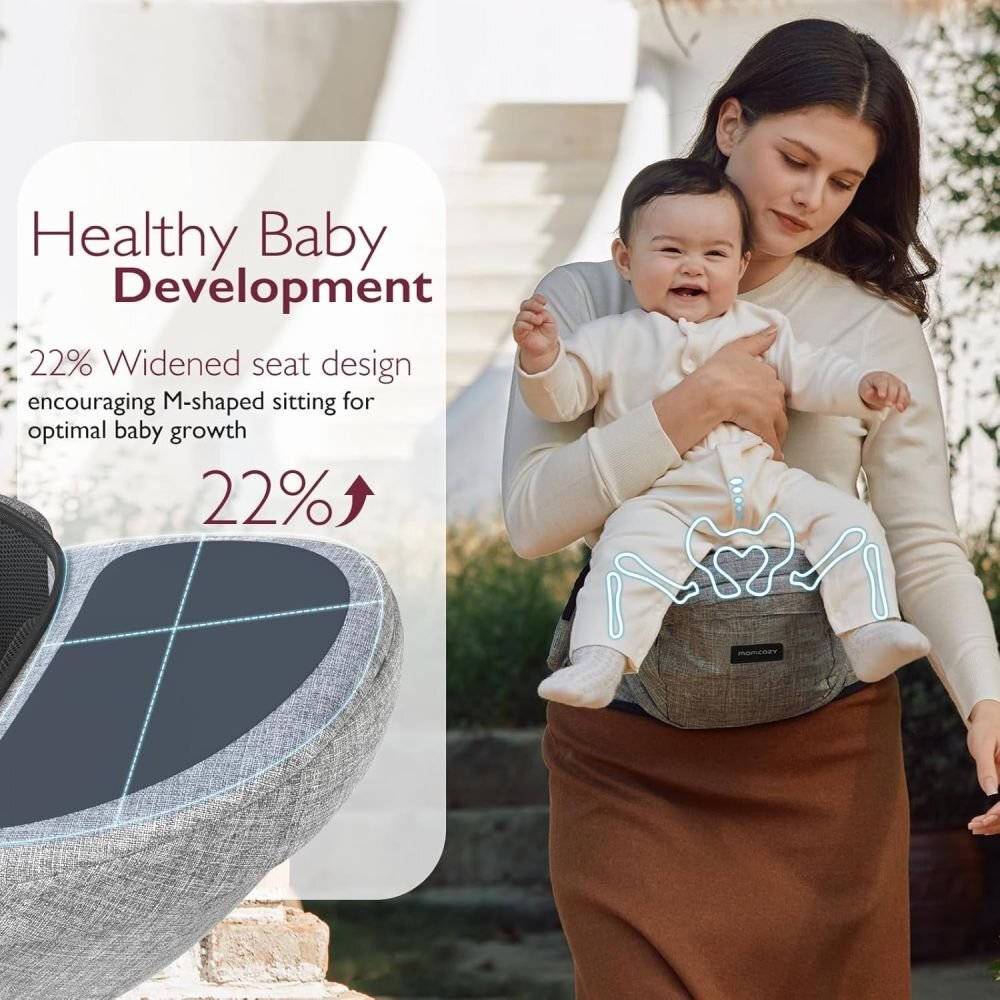 Momcozy Marsupiu tip sezut cu suport lombar pentru parinti M Grey