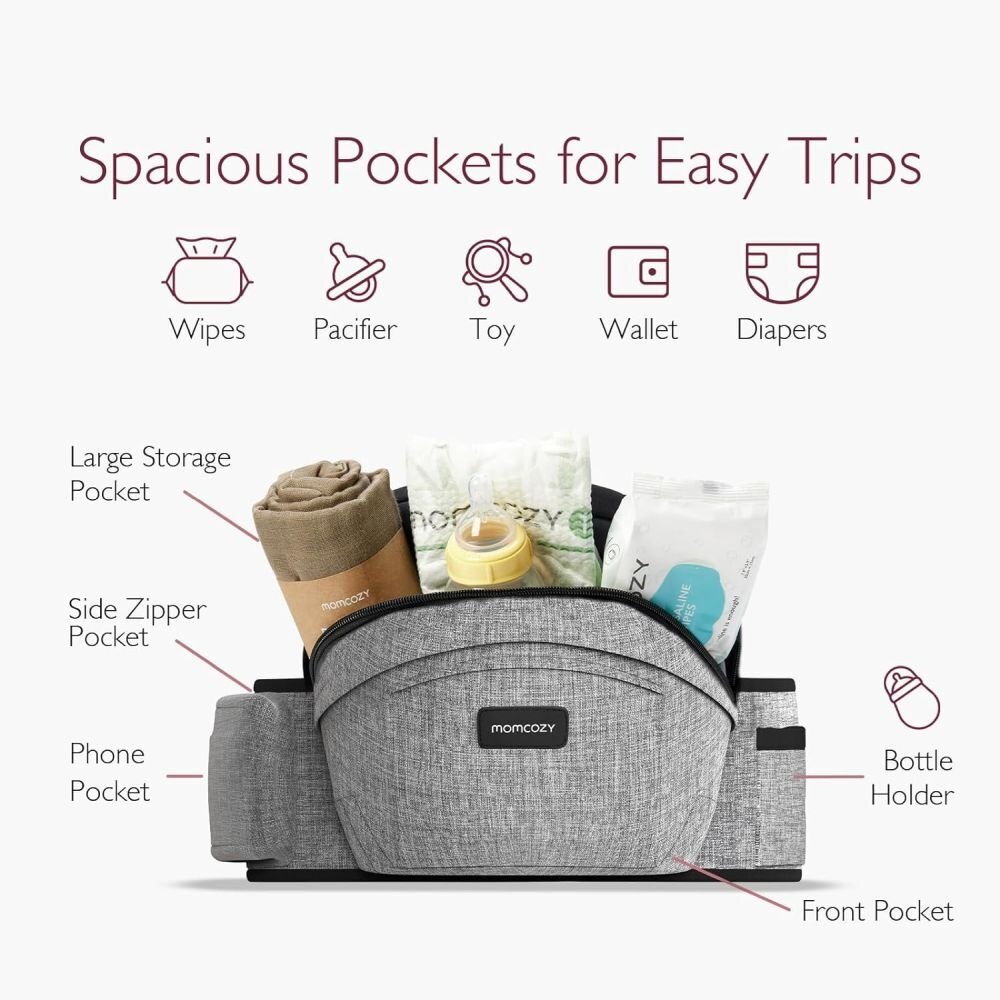Momcozy Marsupiu tip sezut cu suport lombar pentru parinti M Grey