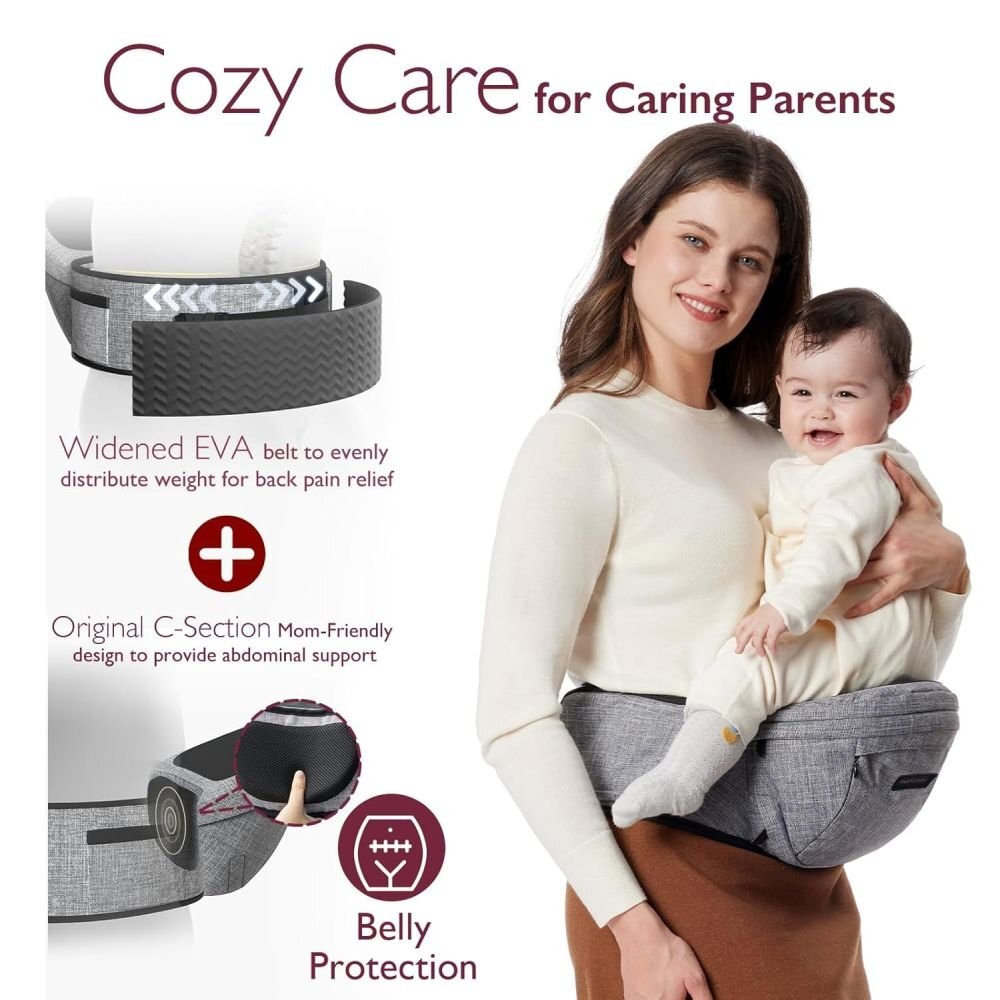 Momcozy Marsupiu tip sezut cu suport lombar pentru parinti M Grey