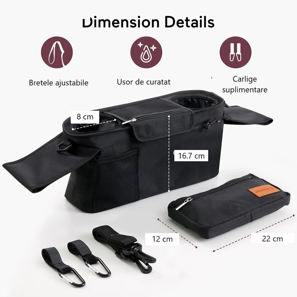 Momcozy Organizator universal pentru carucior cu suport pentru pahar