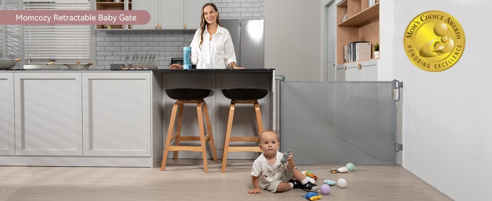 Momcozy Poarta de siguranta retractabila pentru scari gri