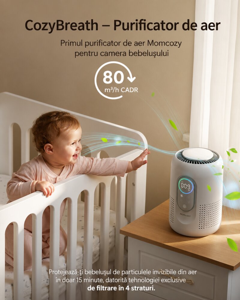 Momcozy Purificator de aer CozyBreath Baby Air cu filtru de carbon si lumina dimabila