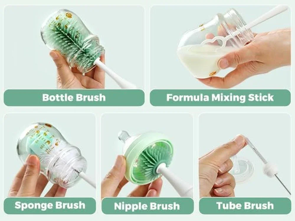 Momcozy Set perie electrica pentru curatarea biberoanelor 7 in 1 cu suport pentru uscare
