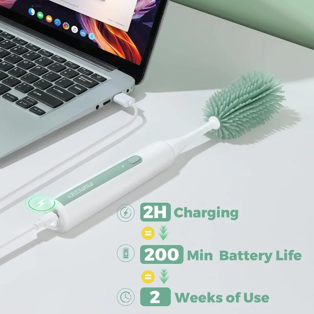 Momcozy Set perie electrica pentru curatarea biberoanelor 7 in 1 cu suport pentru uscare