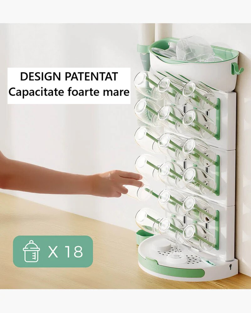 Momcozy Suport vertical pentru uscare biberoane premium pentru 18 biberoane si accesorii de alaptare