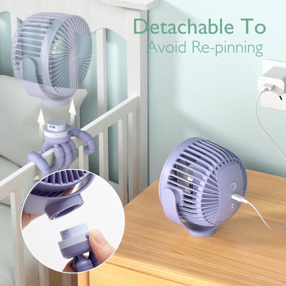 Momcozy Ventilator cu rotire 360 grade multifunctional portabil pentru carucior mov