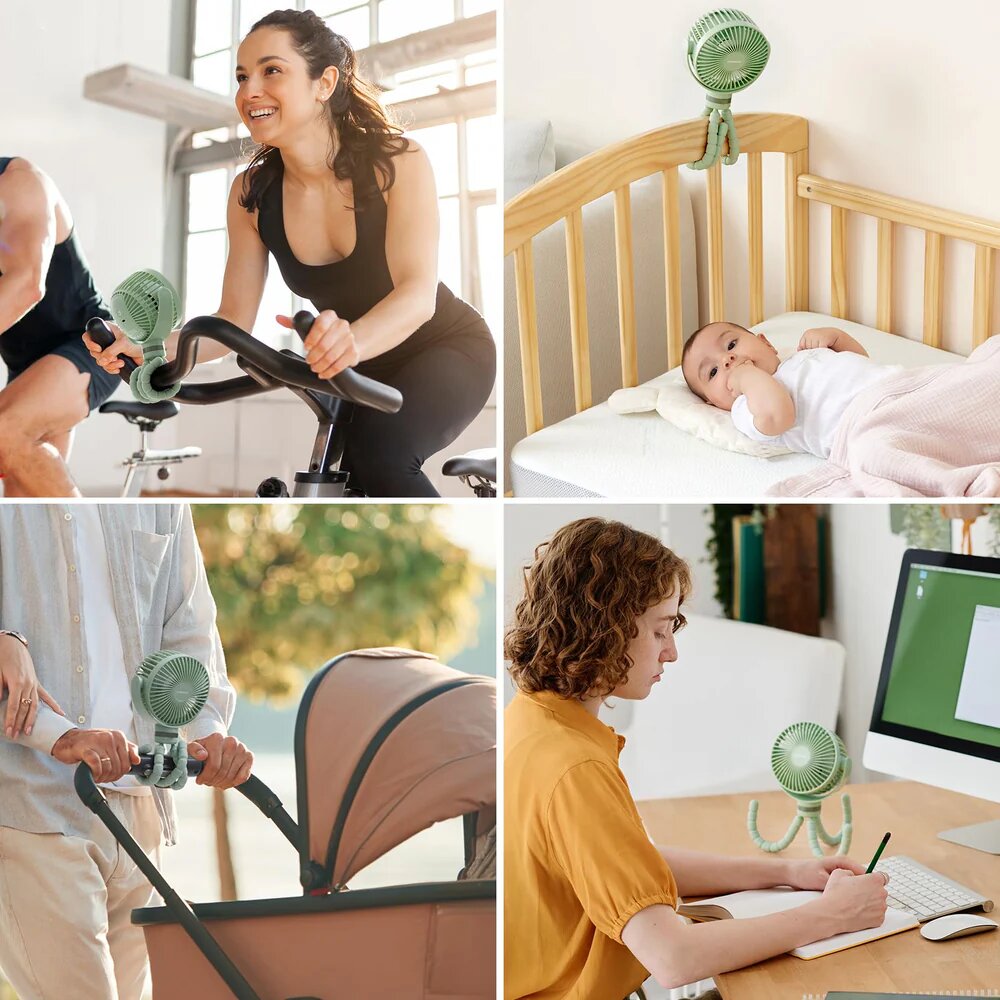 Momcozy Ventilator cu rotire 360 grade portabil multifunctional pentru carucior verde