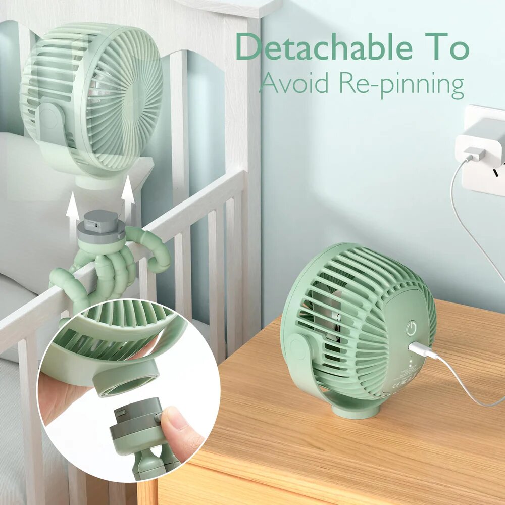 Momcozy Ventilator cu rotire 360 grade portabil multifunctional pentru carucior verde