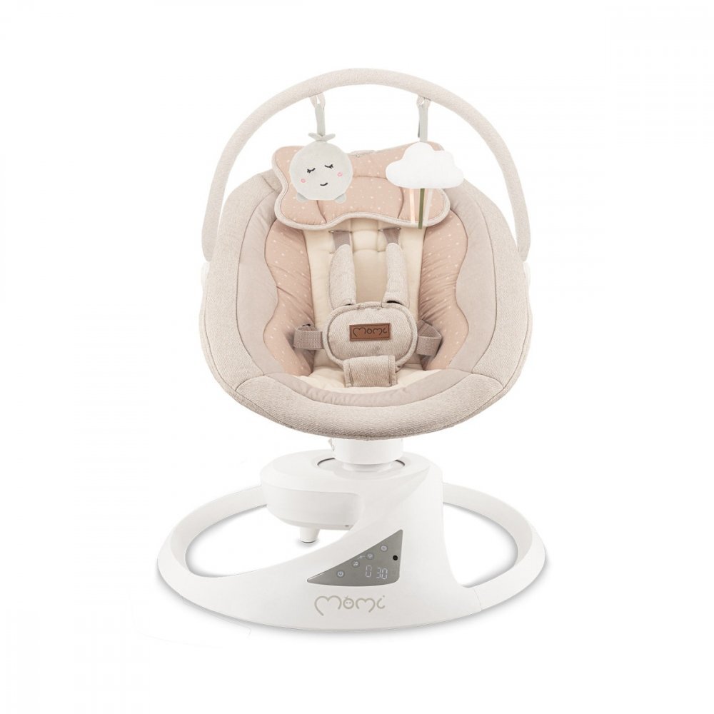 Momi Balansoar electric pentru bebelusi Pearl Beige cu sezut rotativ 360 grade