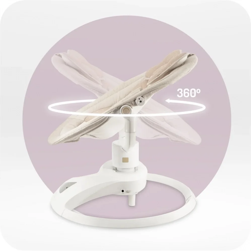 Momi Balansoar electric pentru bebelusi Pearl Beige cu sezut rotativ 360 grade
