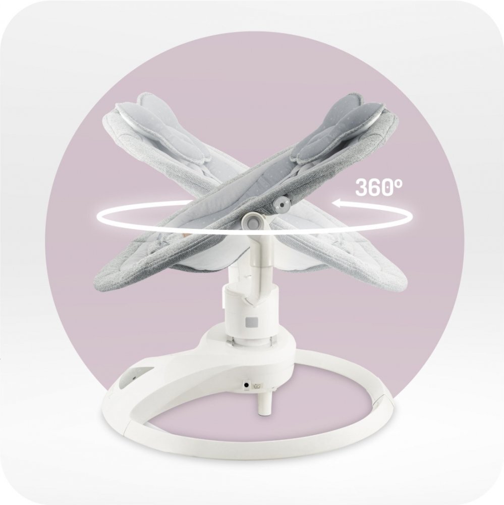 Momi Balansoar electric pentru bebelusi Pearl Grey cu sezut rotativ 360 grade