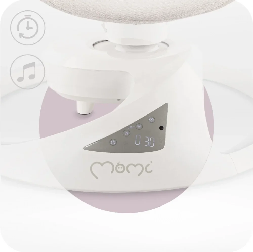 Momi Balansoar electric pentru bebelusi Pearl Grey cu sezut rotativ 360 grade